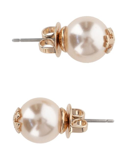 Tory Burch White Pearl Earrings In Brass And Glass Woman