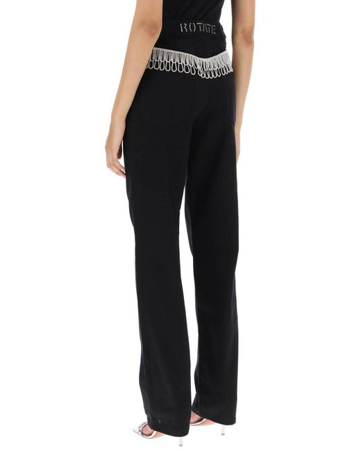 ROTATE BIRGER CHRISTENSEN Black Straight Jeans With Cristal Fringes