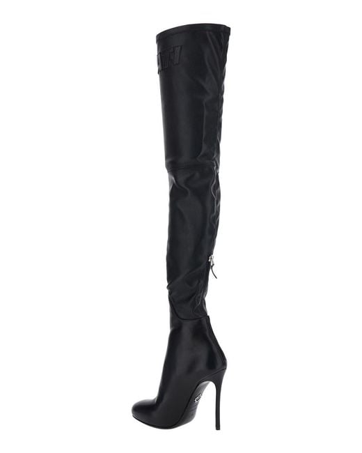 DSquared² Black 'Ducati X D2' Knee-High Boots With Logo Lettering And High Stiletto Heel