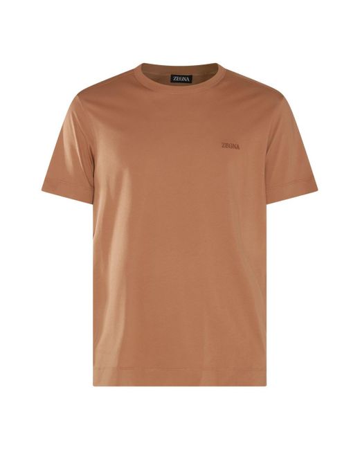 Zegna Camel Brown Cotton T-shirt for men