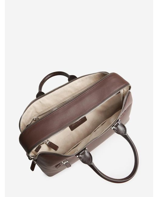 Santoni Brown Leather Briefcase Bag for men