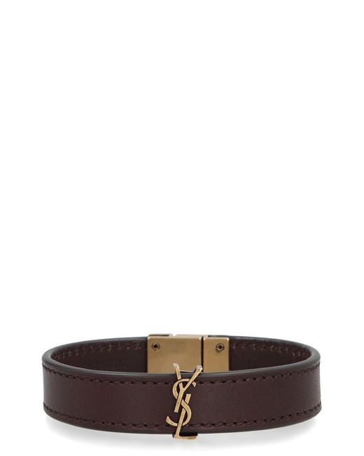 Saint Laurent Brown Cassandre Leather Bracelet for men