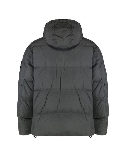 Stone Island Gray Down Jacket With Hood In Nylon Ripstop for men