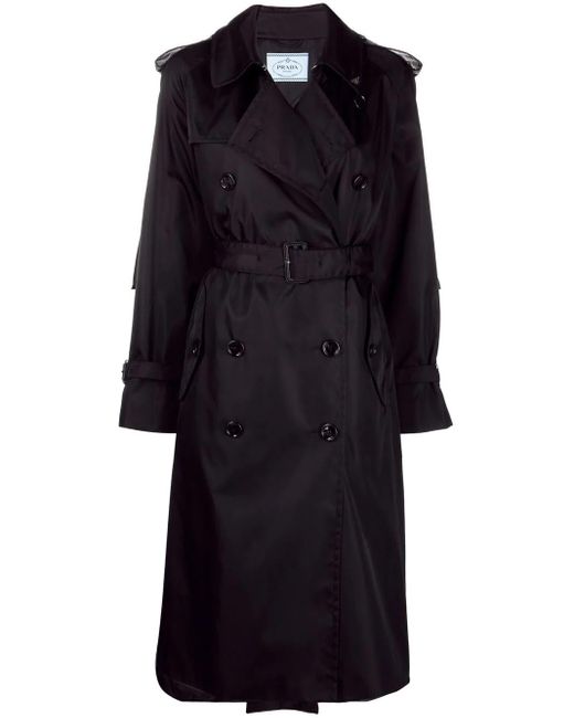 Prada Synthetic Re-nylon Belted Trench Coat in Black | Lyst