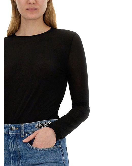 Rabanne Black Long-Sleeved Stretch Semi-Transparent T-Shirt