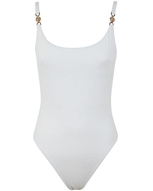 Versace White Swim One-piece Lycra Waist Recycled Greek Chain Clothing