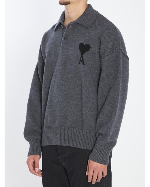 AMI Gray De Coeur Polo for men
