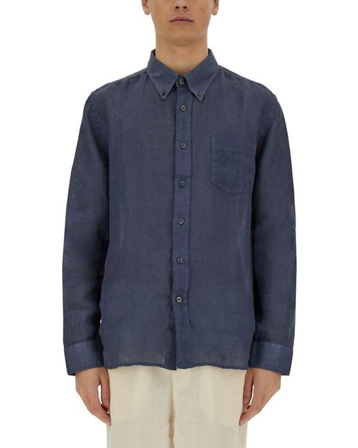120% Lino Blue Button Down Shirt for men