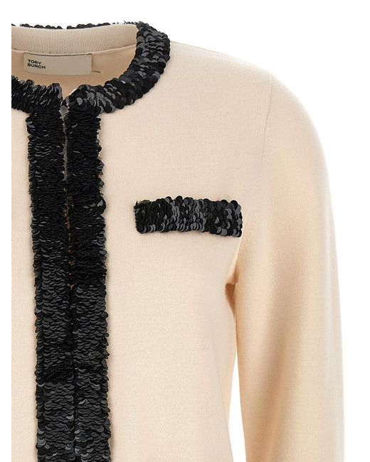 Tory Burch Natural Kendra Sequined Wool Jacket