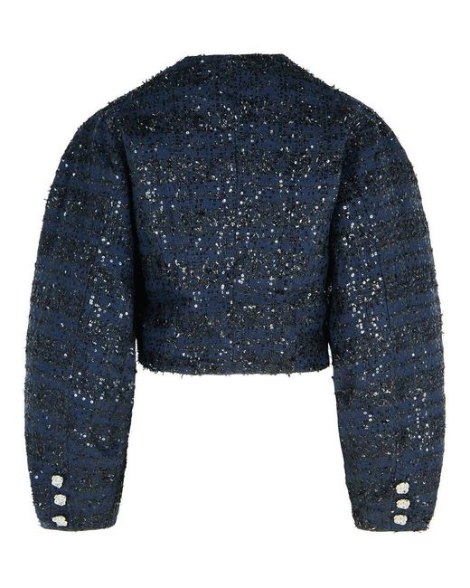 ROTATE BIRGER CHRISTENSEN Blue Dark Polyester Short Jacket