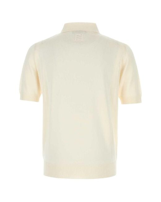 Fendi Natural Ivory Viscose Polo Shirt for men