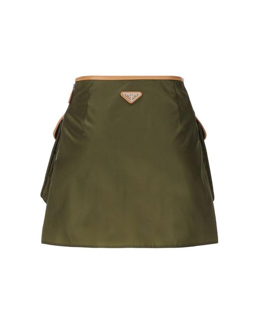 Prada Green Re-nylon Patch-pocket Mid-rise Recycled-nylon And Leather Mini Skirt
