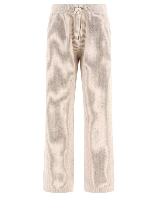 Brunello Cucinelli Natural Sequin Embellished Ribbed Trousers