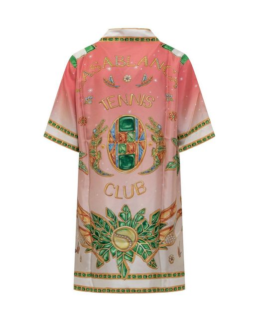 Casablancabrand Pink Chemisier Dress With Lagos Tennis Club Print