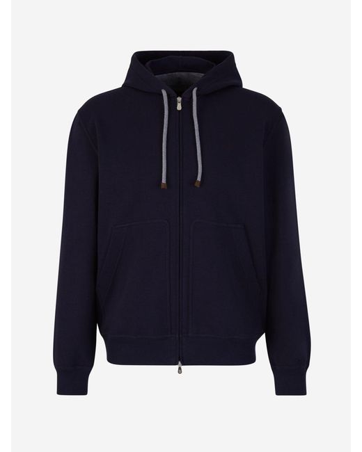 Brunello Cucinelli Blue Zipper Hood Sweatshirt for men