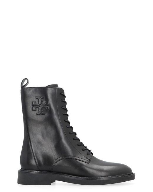 Tory Burch Black Leather Lace-up Boots