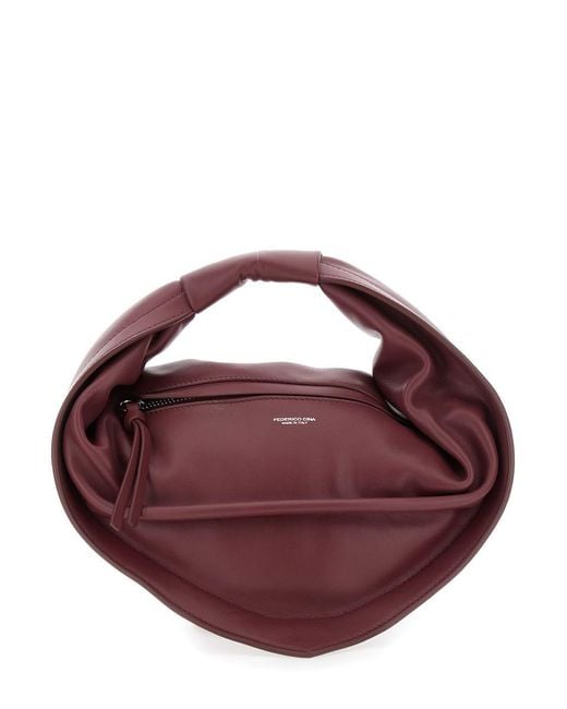 FEDERICO CINA Brown 'tortellino' Bordeaux Midi Handbag With Adjustable And Removable Shoulder Strap And Logo Lettering On The Front In Leather Woman
