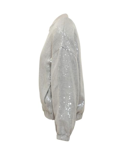Brunello Cucinelli Gray Linen Bomber Jacket With Sequins