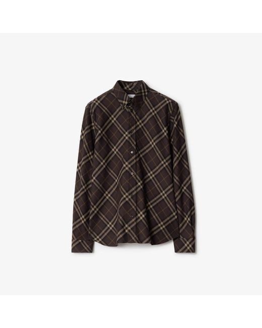 Burberry Brown Relaxed Fit Check Cotton Flannel Shirt for men