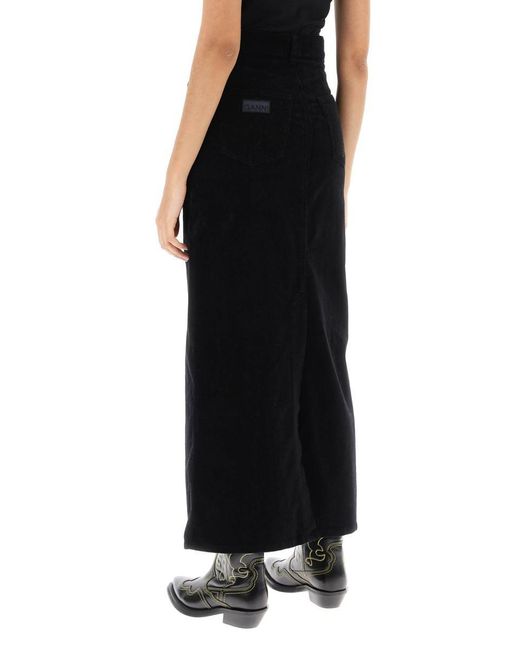 Ganni Black Corduroy Column Skirt