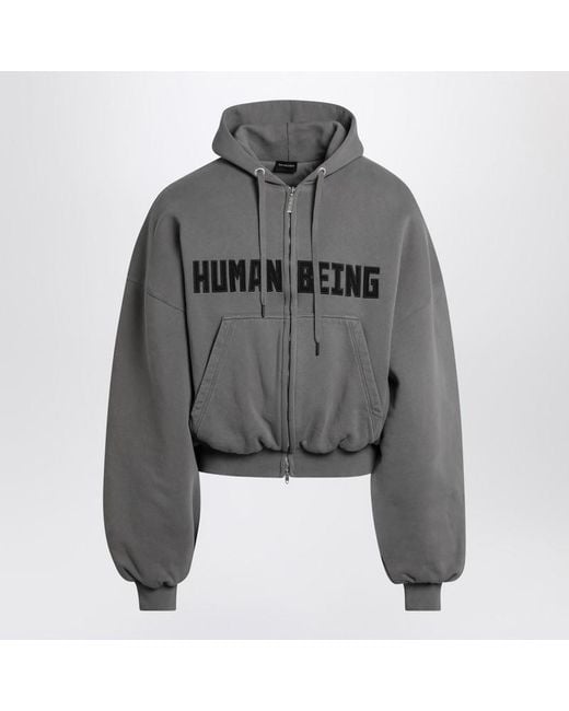 Balenciaga Gray Dark Human Being Zip Hoodie for men