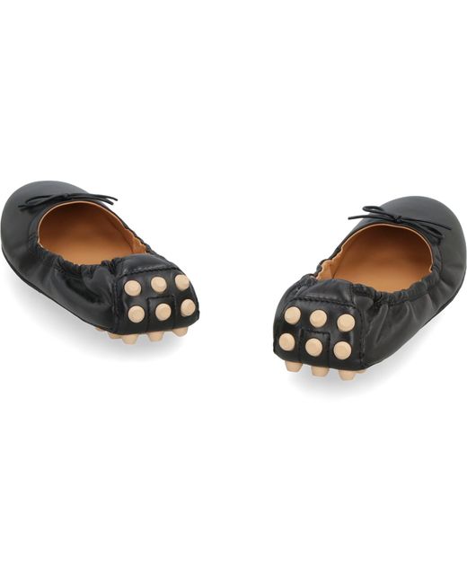 Tod's Black Ballerina With Bow And Grommets