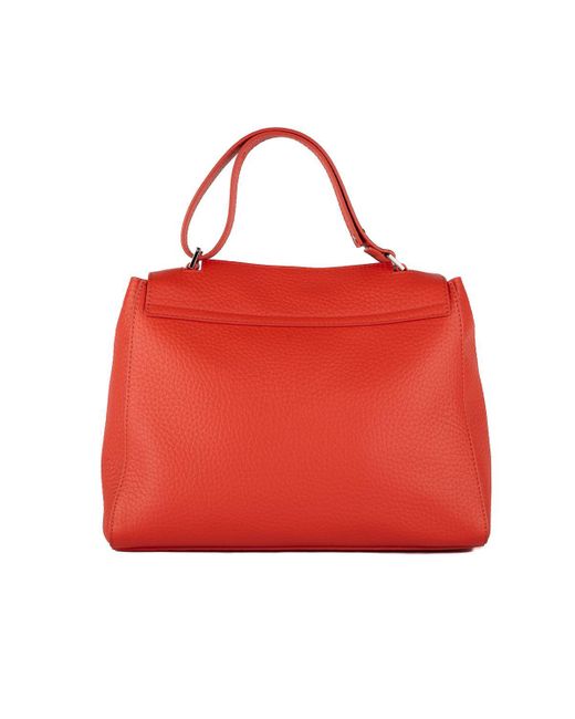 Orciani Red Sveva Soft Medium Leather Shoulder Bag With Poppy Shoulder Strap