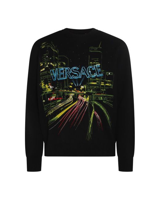 Versace Black Virgin Wool City Lights Sweater for men