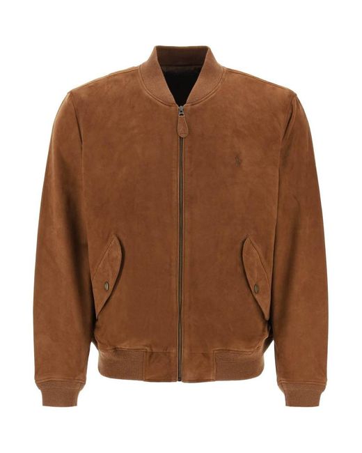 Polo Ralph Lauren Brown Suede Leather Bomber Jacket for men