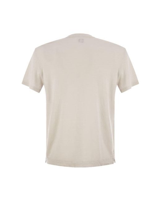 Fedeli White Stretch Linen Short-Sleeved T-Shirt for men