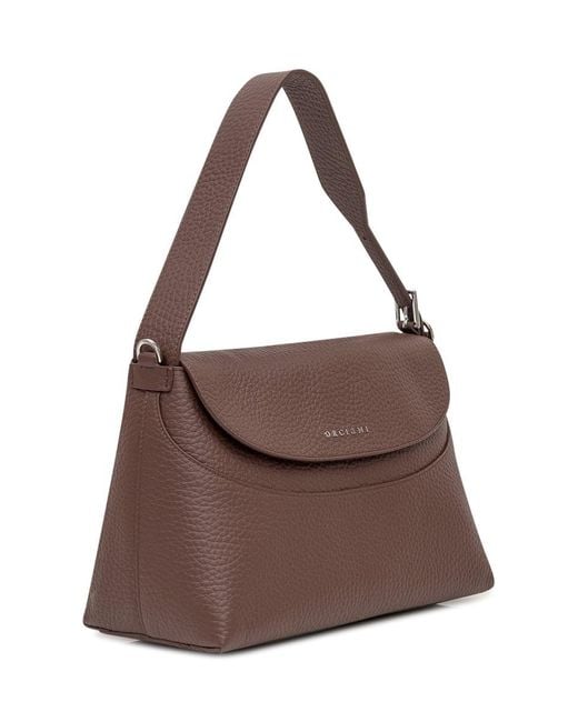 Orciani Brown Leather Shoulder Bag With Flap