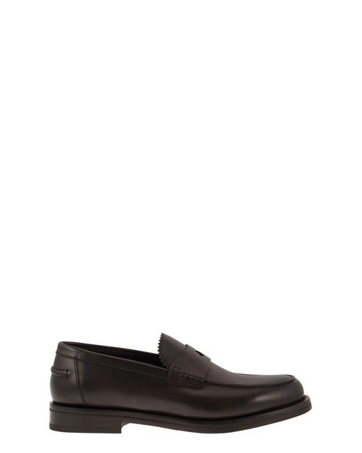 Doucal's Black Leather Penny Loafer for men