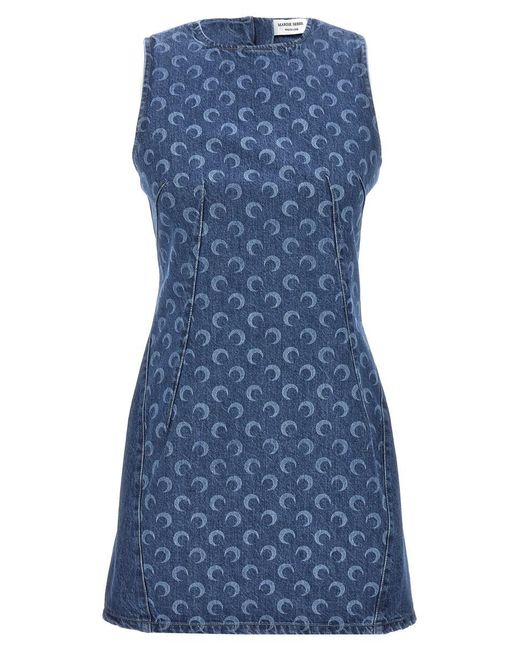 MARINE SERRE Blue Logo Print Dress