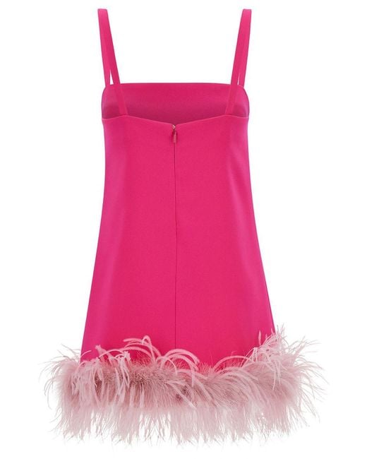 Pinko Pink Mini Dress With Tonal Feathers Trim
