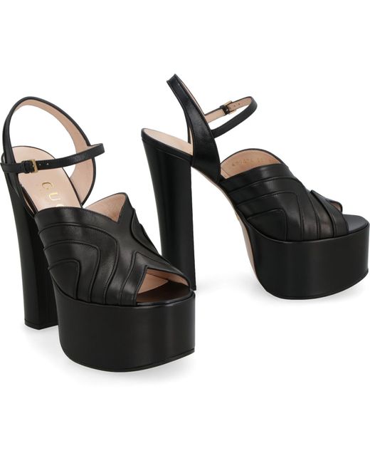 Gucci Black Leather Platform Sandals