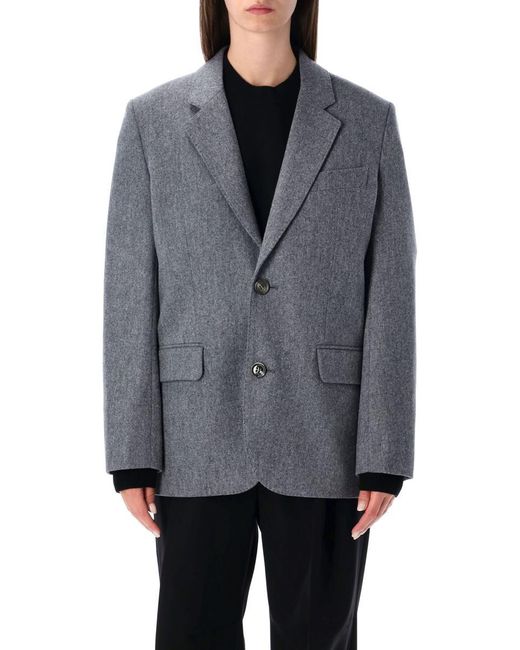 AMI Gray Wool Flannel Loose-Fit Single-Breasted Jacket