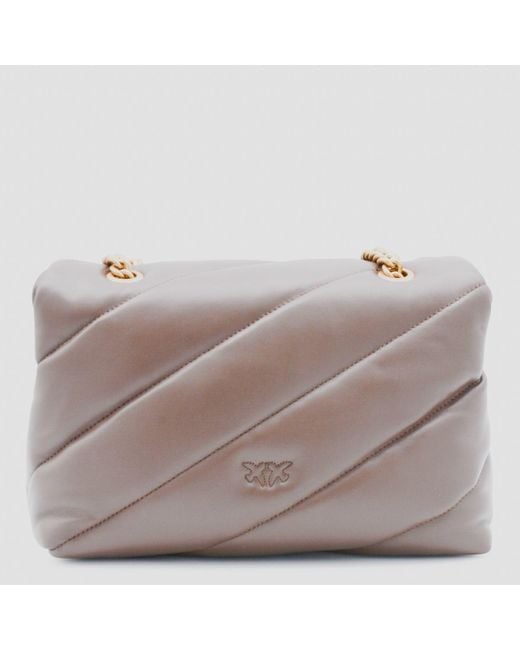 Pinko Brown Leather Love Classic Puff Shoulder Bag
