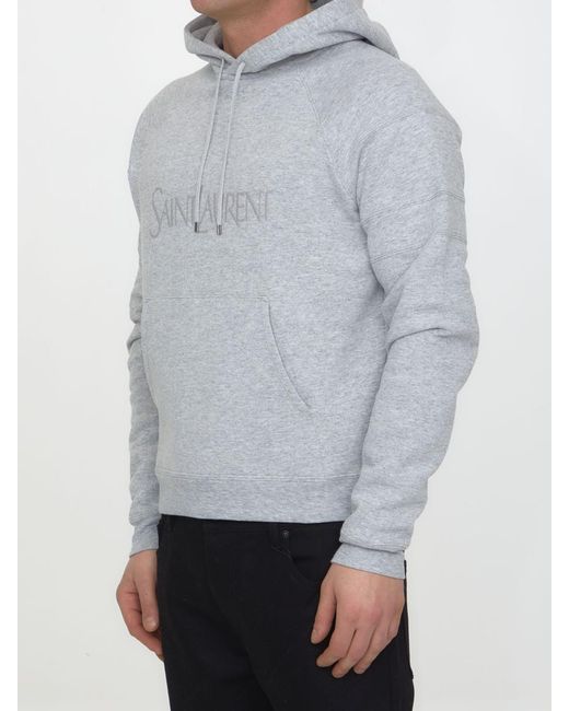 Saint Laurent Gray Embroidered-logo Cotton Hoodie for men
