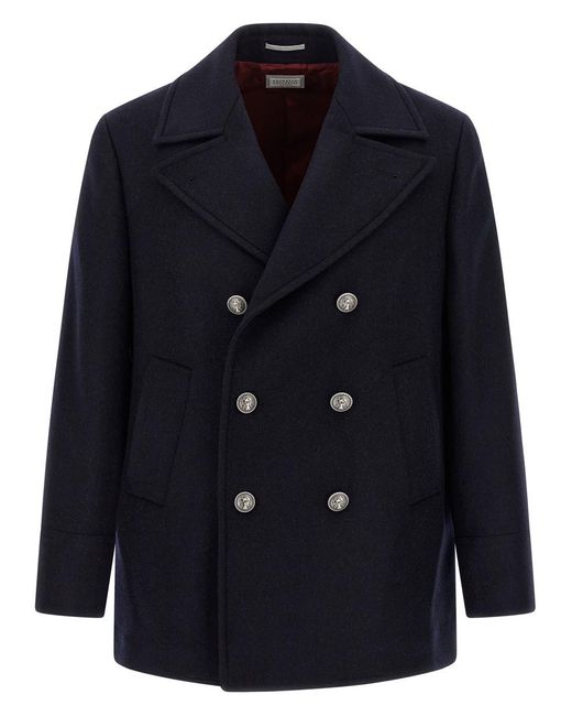 Brunello Cucinelli Blue Double Flannel Caban for men