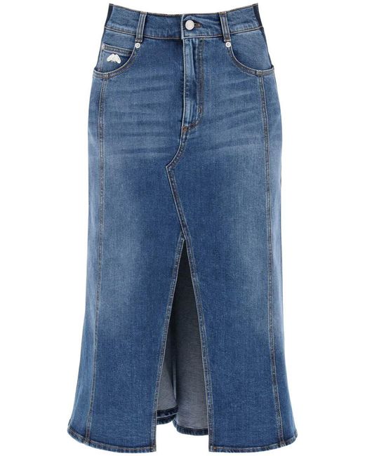 Alexander McQueen Blue Washed Denim Midi Skirt