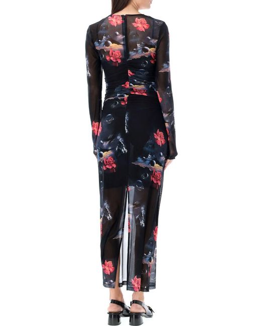 Ganni Printed Mesh Long Dress in Blue Lyst Canada