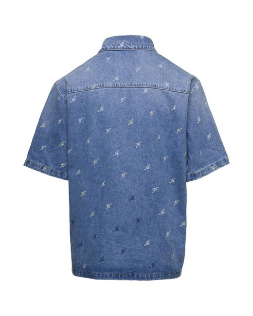 Axel Arigato Blue Jeans Shirt With Logo All Over for men