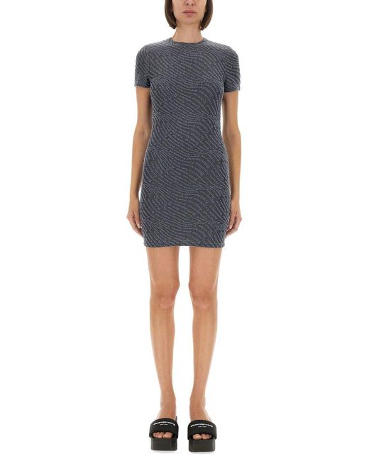T By Alexander Wang Blue Textured Jacquard Mini Dress
