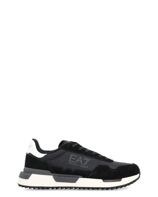 EA7 Black Leather And Fabric Low-Top Sneakers for men