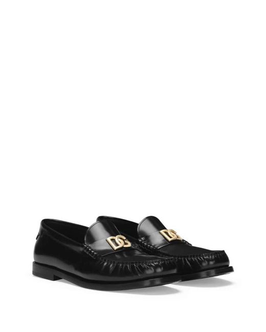 Dolce & Gabbana Black Leather Loafers With Logo Plaque for men