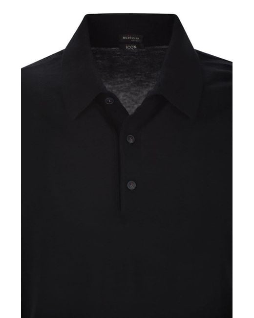 Kiton Black Short-Sleeved Cotton Polo Shirt for men