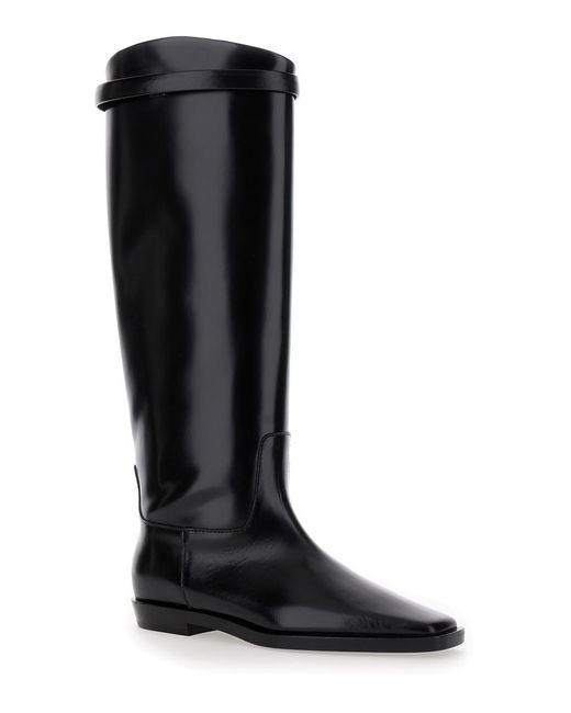 Totême  Black 'The Riding Boot' Knee-High Boots With Embossed Logo