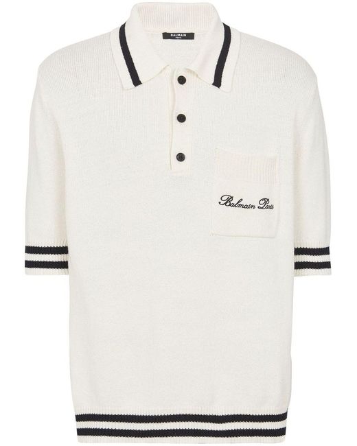 Balmain Natural Polo Shirt With Embroidery for men