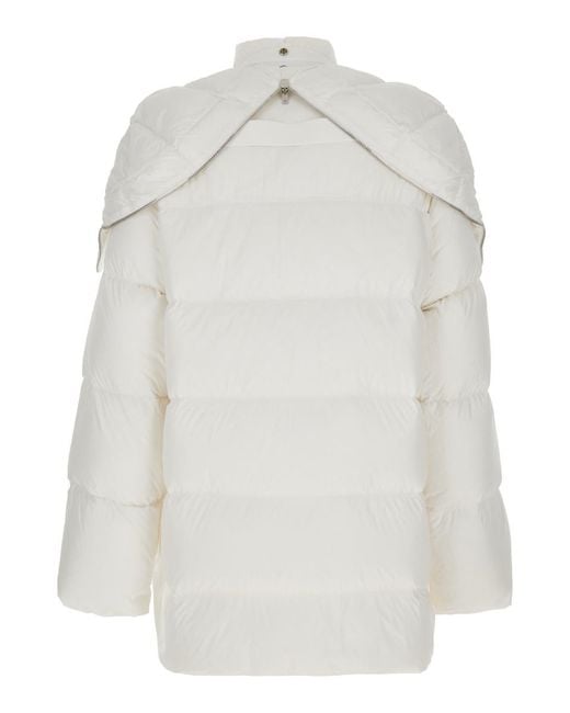 Rick Owens White 'Cyclopic' Down Jacket With Removable Hood And Logo Patch for men