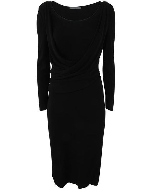 Alberta Ferretti Black Round-neck Long-sleeve Dress